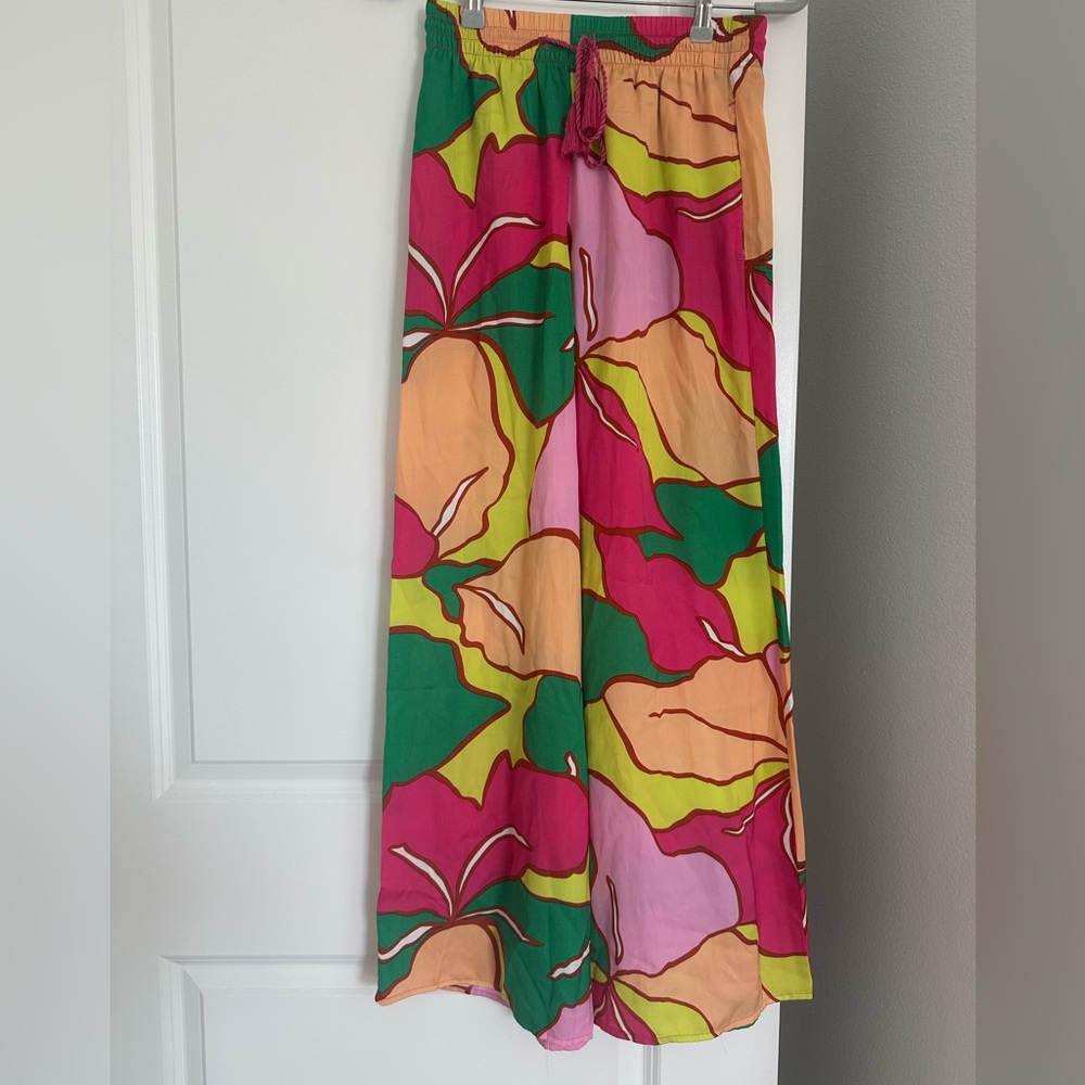 Colorful floral silk pants, size small